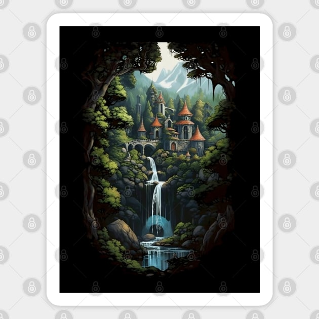 Elven Waterfall Retreat - The Last Homely Home - Fantasy Magnet by Fenay-Designs